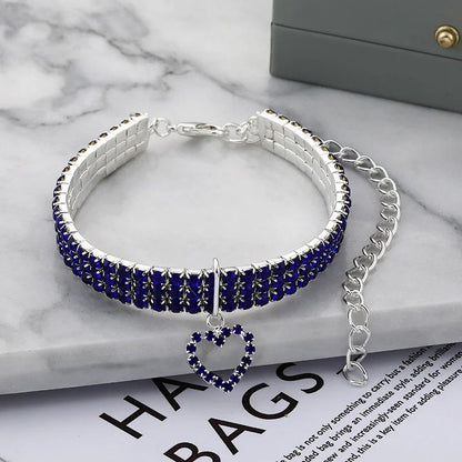 Three Row Rhinestone Pet Collar Elastic Sparkling Necklace For Cats And Dogs 2