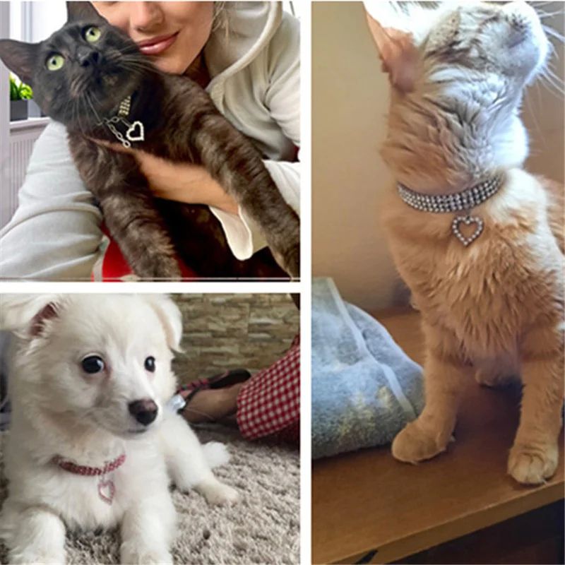 Three Row Rhinestone Pet Collar Elastic Sparkling Necklace For Cats And Dogs 3