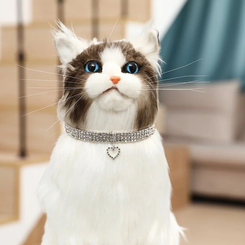 Three Row Rhinestone Pet Collar Elastic Sparkling Necklace For Cats And Dogs 4