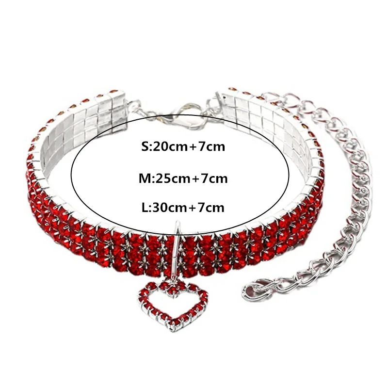 Three Row Rhinestone Pet Collar Elastic Sparkling Necklace For Cats And Dogs 5
