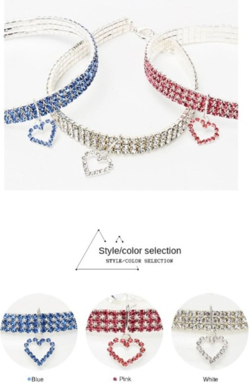 Three Row Rhinestone Pet Collar Elastic Sparkling Necklace For Cats And Dogs 8