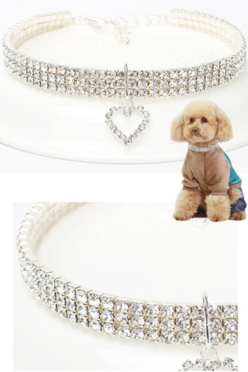 Three Row Rhinestone Pet Collar Elastic Sparkling Necklace For Cats And Dogs 9