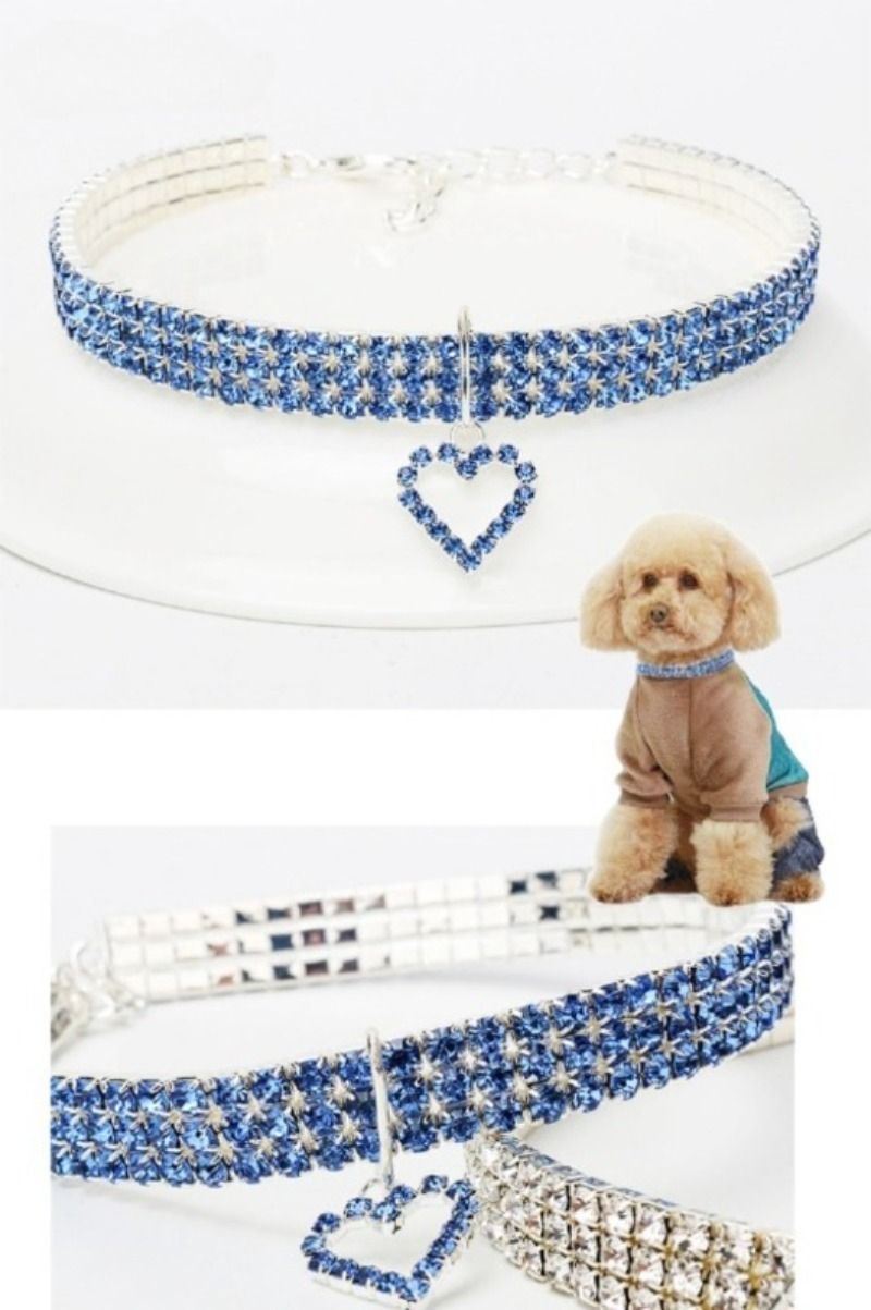 Three Row Rhinestone Pet Collar Elastic Sparkling Necklace For Cats And Dogs 10