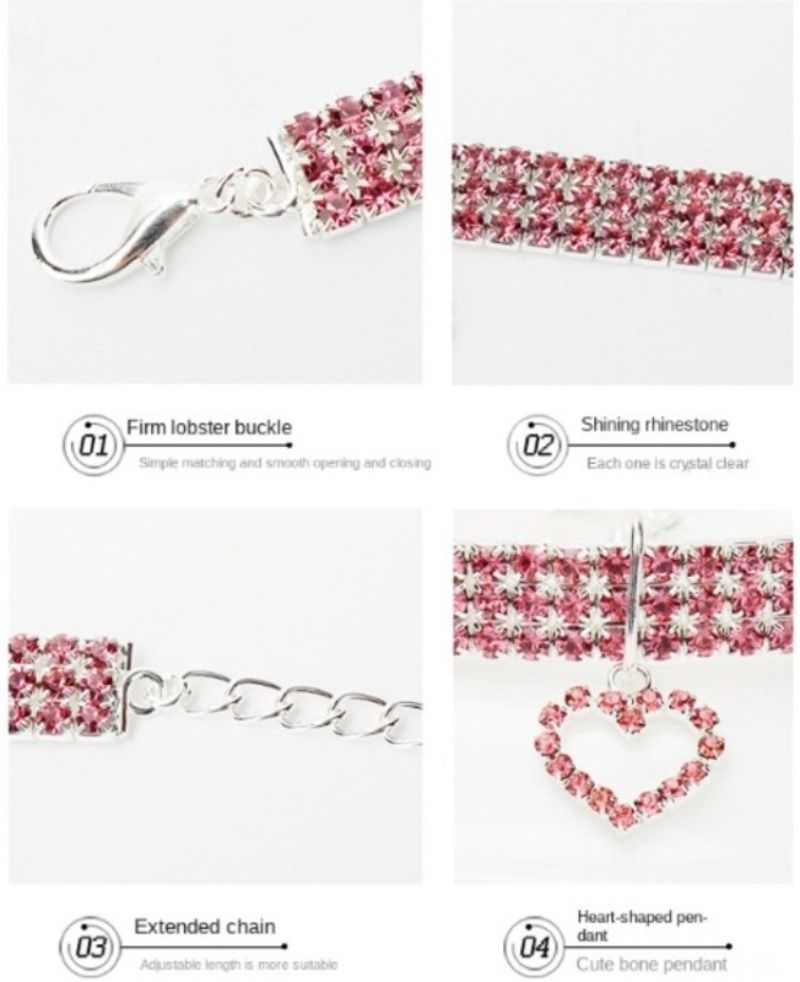 Three Row Rhinestone Pet Collar Elastic Sparkling Necklace For Cats And Dogs 11