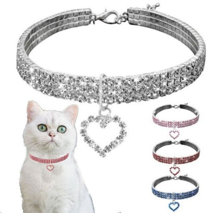 Three Row Rhinestone Pet Collar Elastic Sparkling Necklace For Cats And Dogs 14