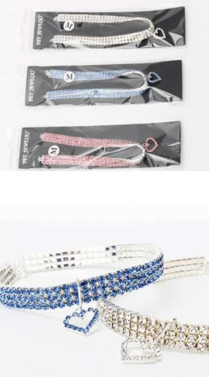 Three Row Rhinestone Pet Collar Elastic Sparkling Necklace For Cats And Dogs 13