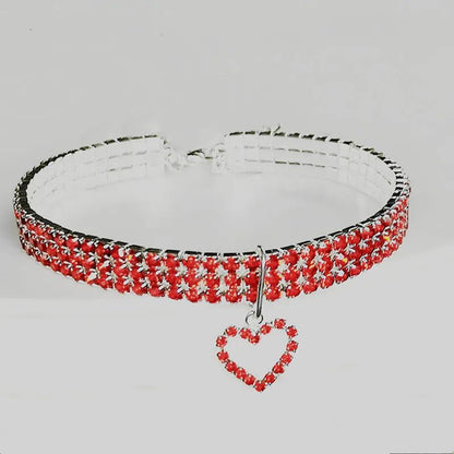 Three Row Rhinestone Pet Collar Elastic Sparkling Necklace For Cats And Dogs 16