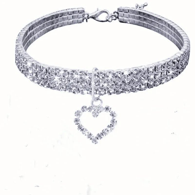 Three Row Rhinestone Pet Collar Elastic Sparkling Necklace For Cats And Dogs 17