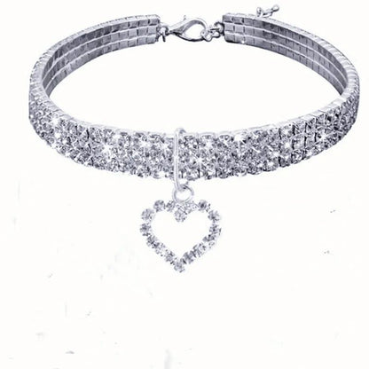 Three Row Rhinestone Pet Collar Elastic Sparkling Necklace For Cats And Dogs 17
