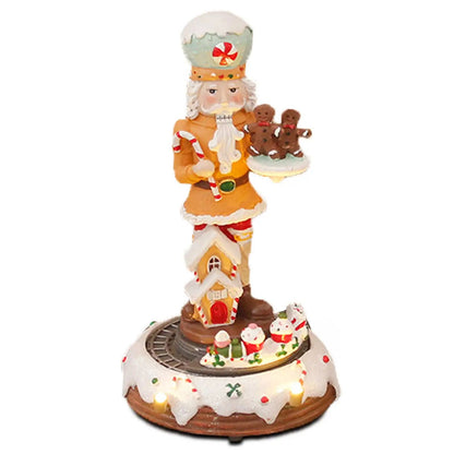 Christmas Gingerbread Nutcracker Figurine With LED Light And Rotating Train Decor 1