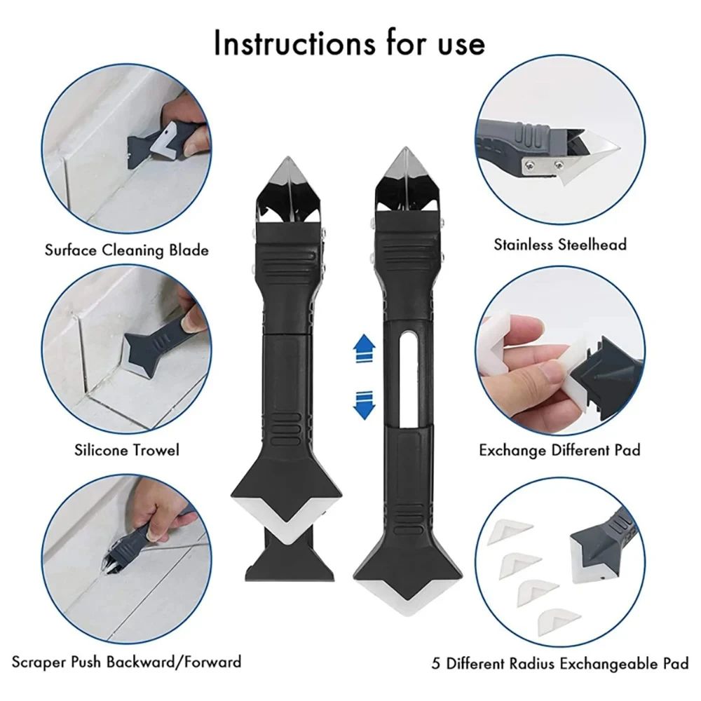 5 In 1 Metal Shovel Glue Tool Kit Silicone Spatula Caulk Remover And Sealant Finishing Tool 3