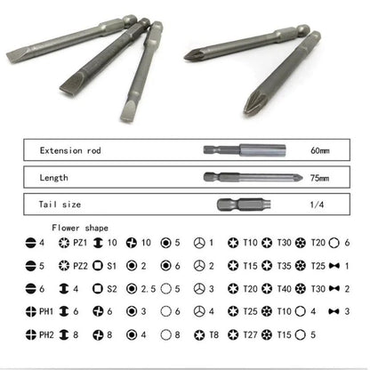 50 Piece Extra Long 75mm Security Bit Set Torx Star And Hex Screwdriver Bits 1