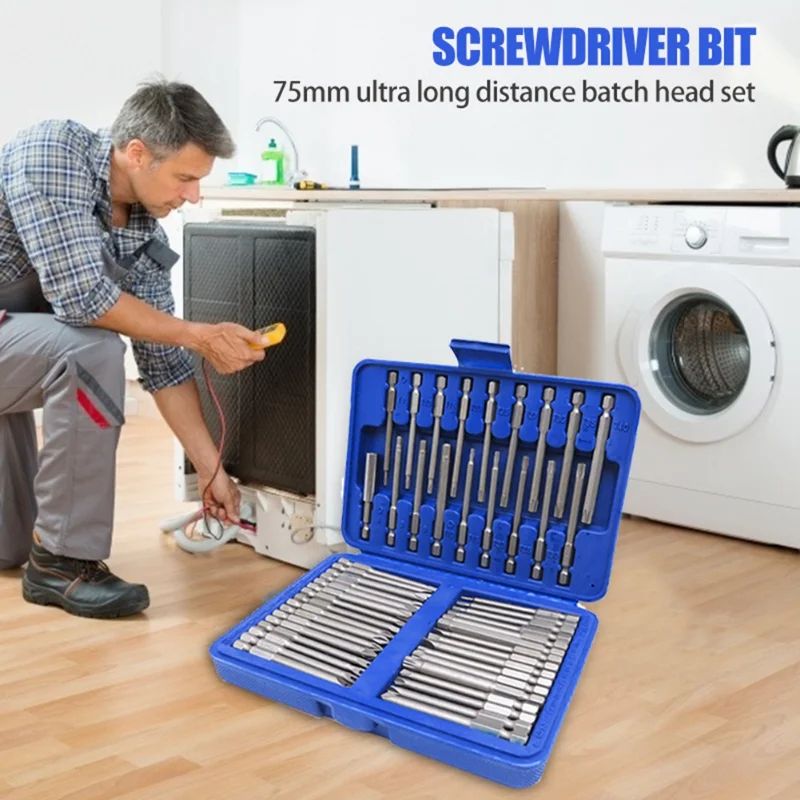 50 Piece Extra Long 75mm Security Bit Set Torx Star And Hex Screwdriver Bits 4