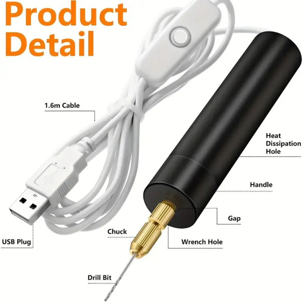Handheld Mini Electric Drill USB DIY Engraving Pen Tool For Resin Jewelry And Wood Craft 7