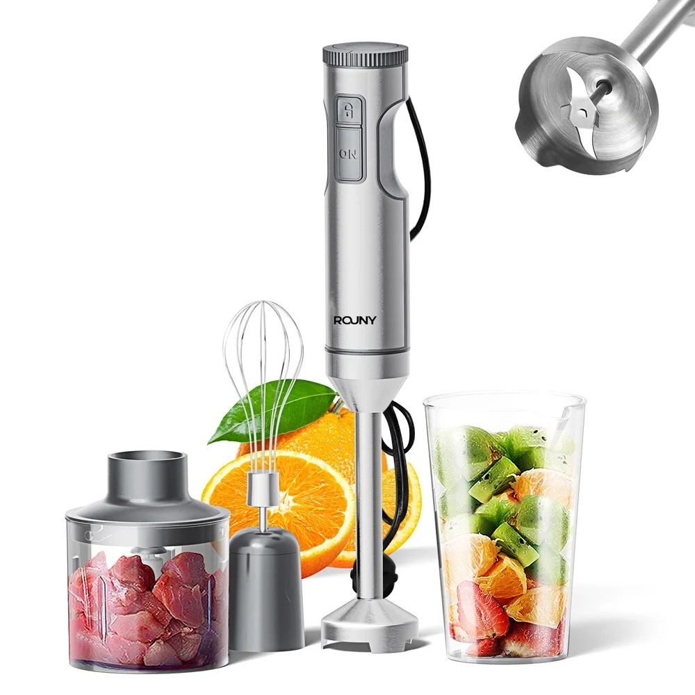 Hand Immersion Blender 1000W Stainless Steel Stick Mixer with Beaker Processor and Whisk