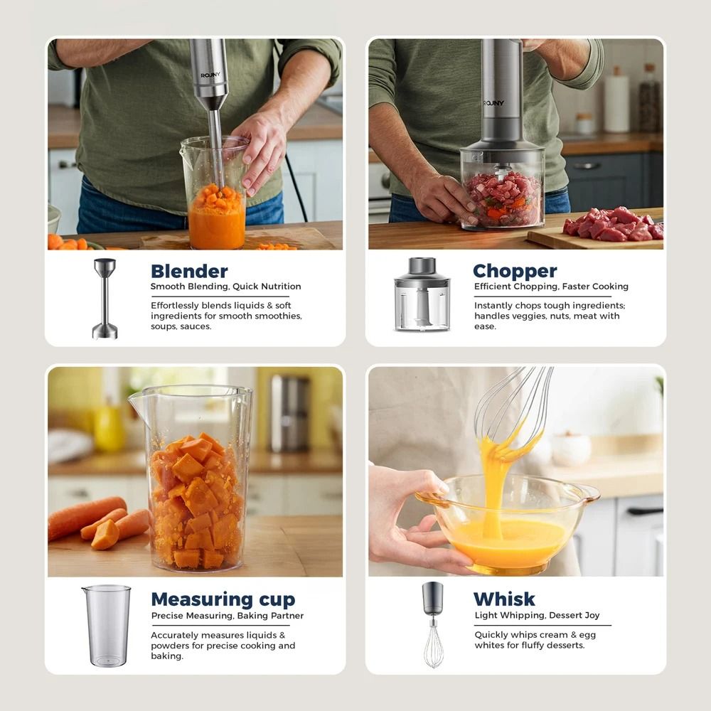 Hand Immersion Blender 1000W Stainless Steel Stick Mixer With Beaker Processor And Whisk 1