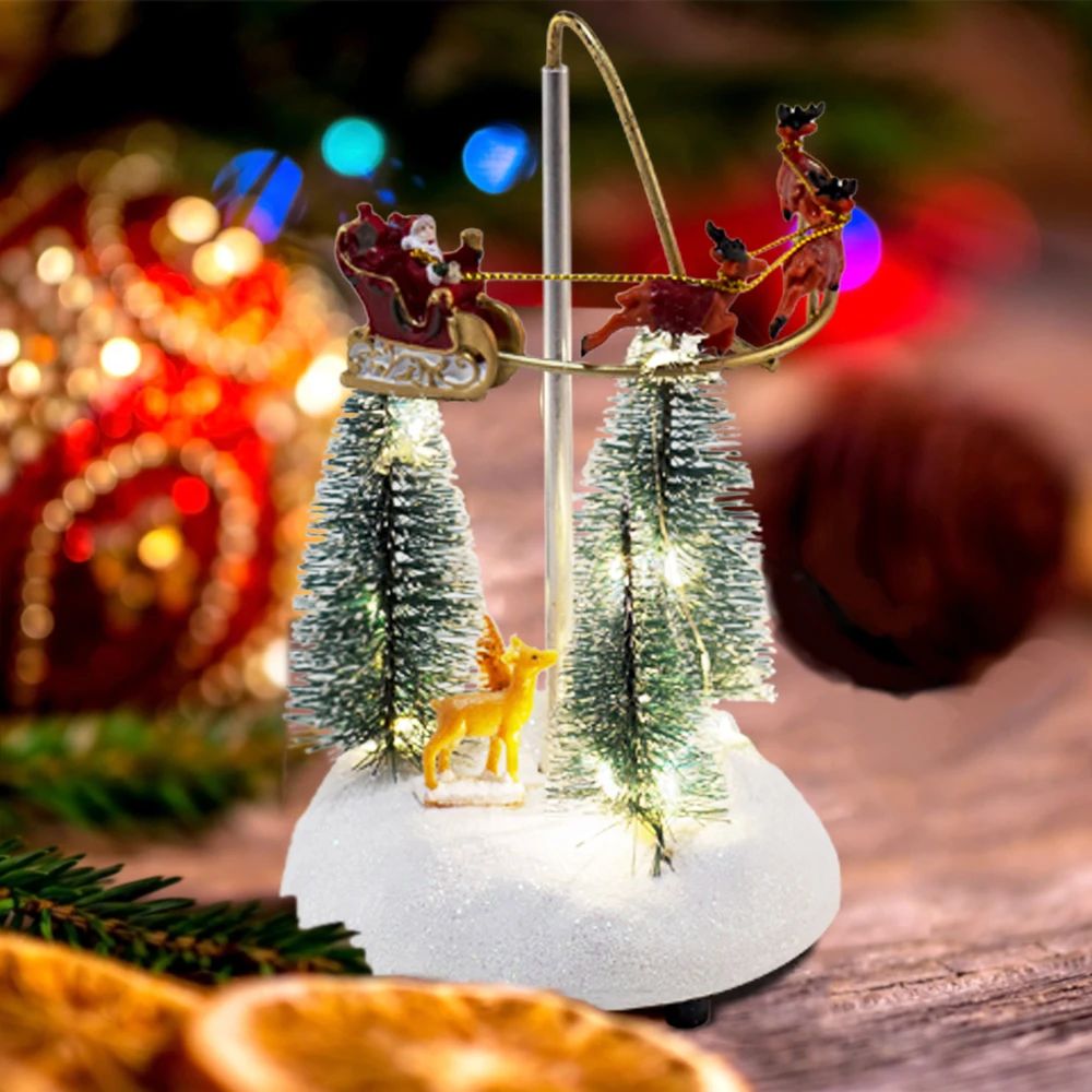 Festive Flying Santa Sleigh Christmas Village LED Light  Music Decoration 2