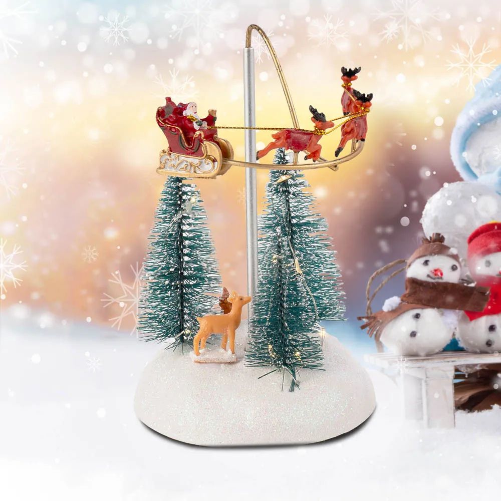 Festive Flying Santa Sleigh Christmas Village LED Light  Music Decoration 3