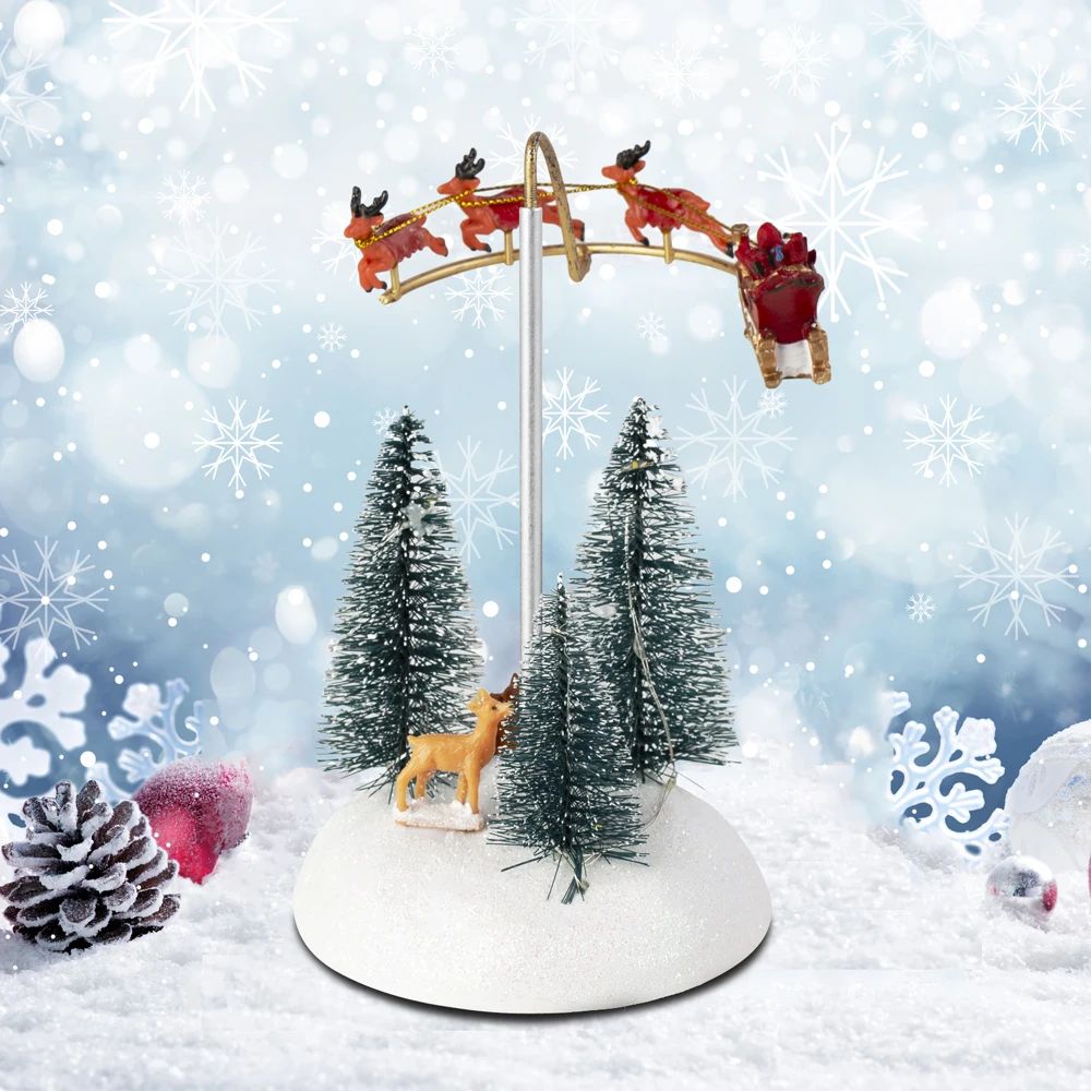 Festive Flying Santa Sleigh Christmas Village LED Light  Music Decoration 4