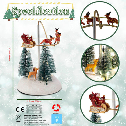 Festive Flying Santa Sleigh Christmas Village LED Light  Music Decoration 1