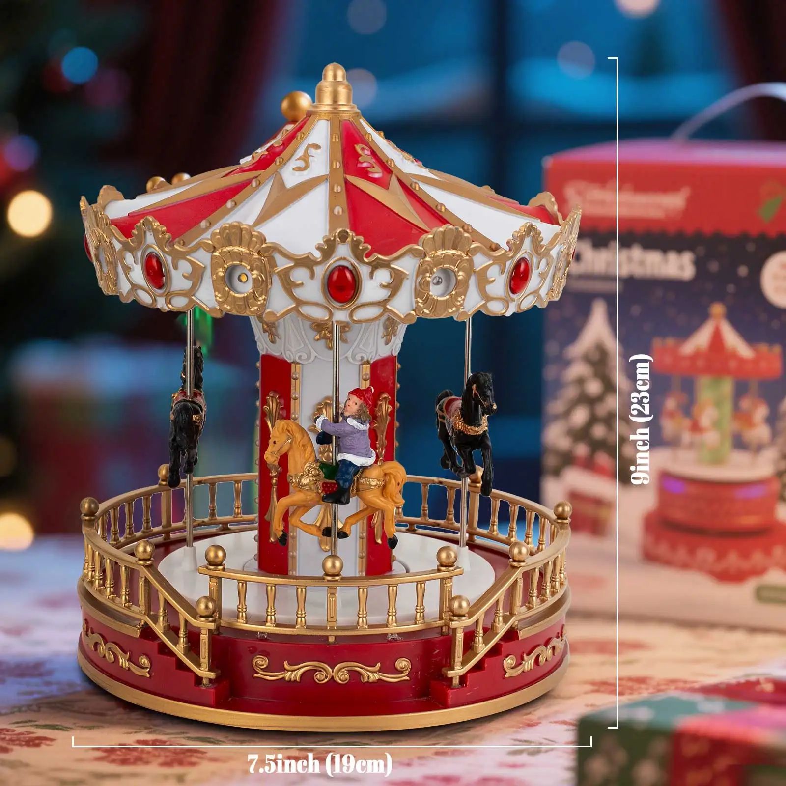 Cozy Christmas LED Musical Carousel  Animated Holiday Table Decoration 1
