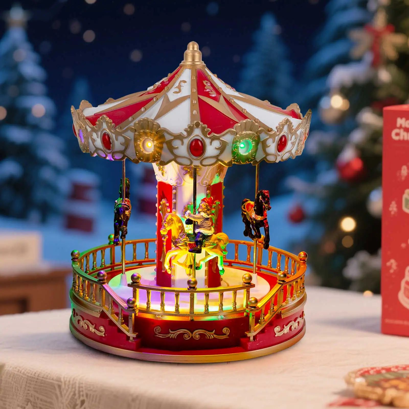 Cozy Christmas LED Musical Carousel  Animated Holiday Table Decoration 2