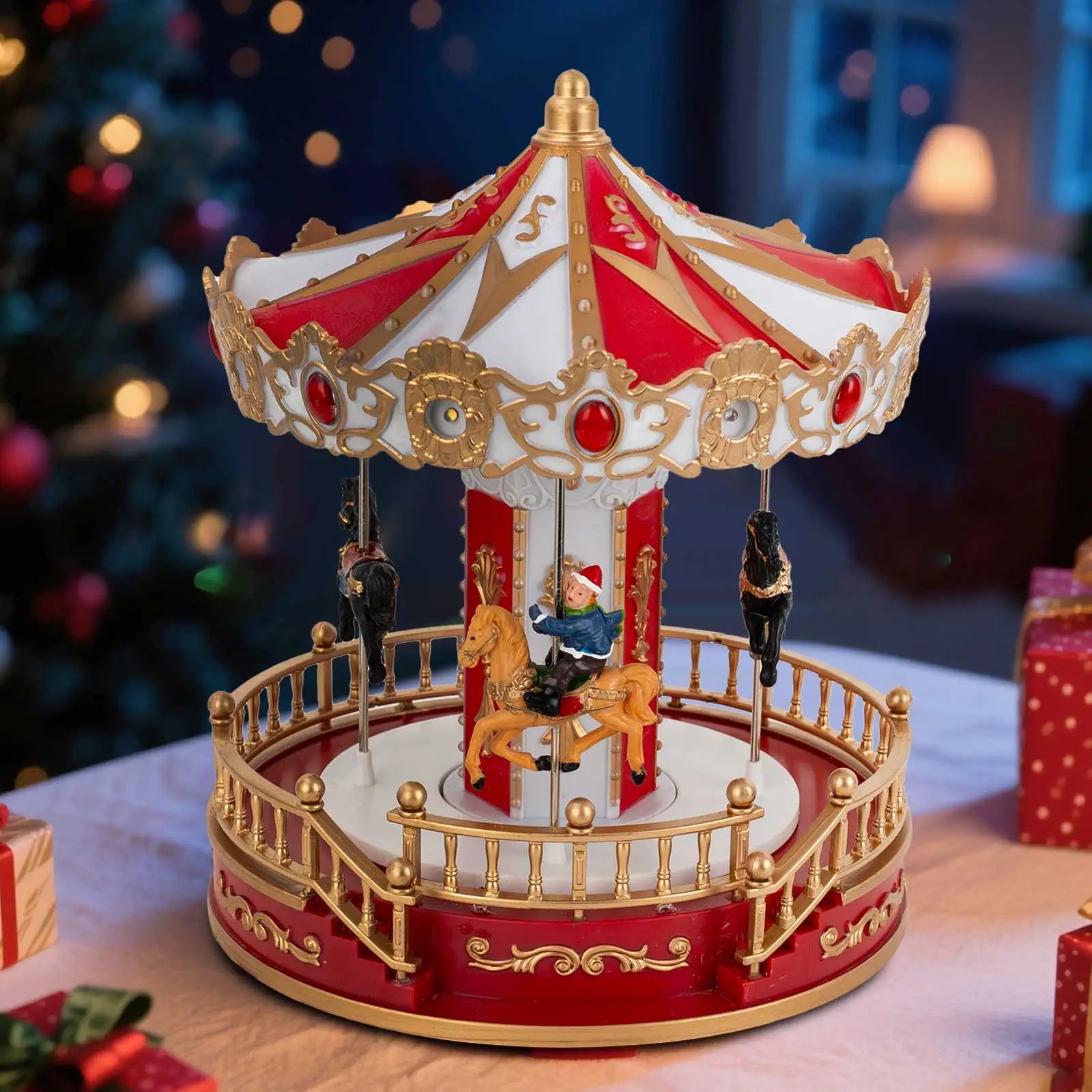 Cozy Christmas LED Musical Carousel  Animated Holiday Table Decoration 4