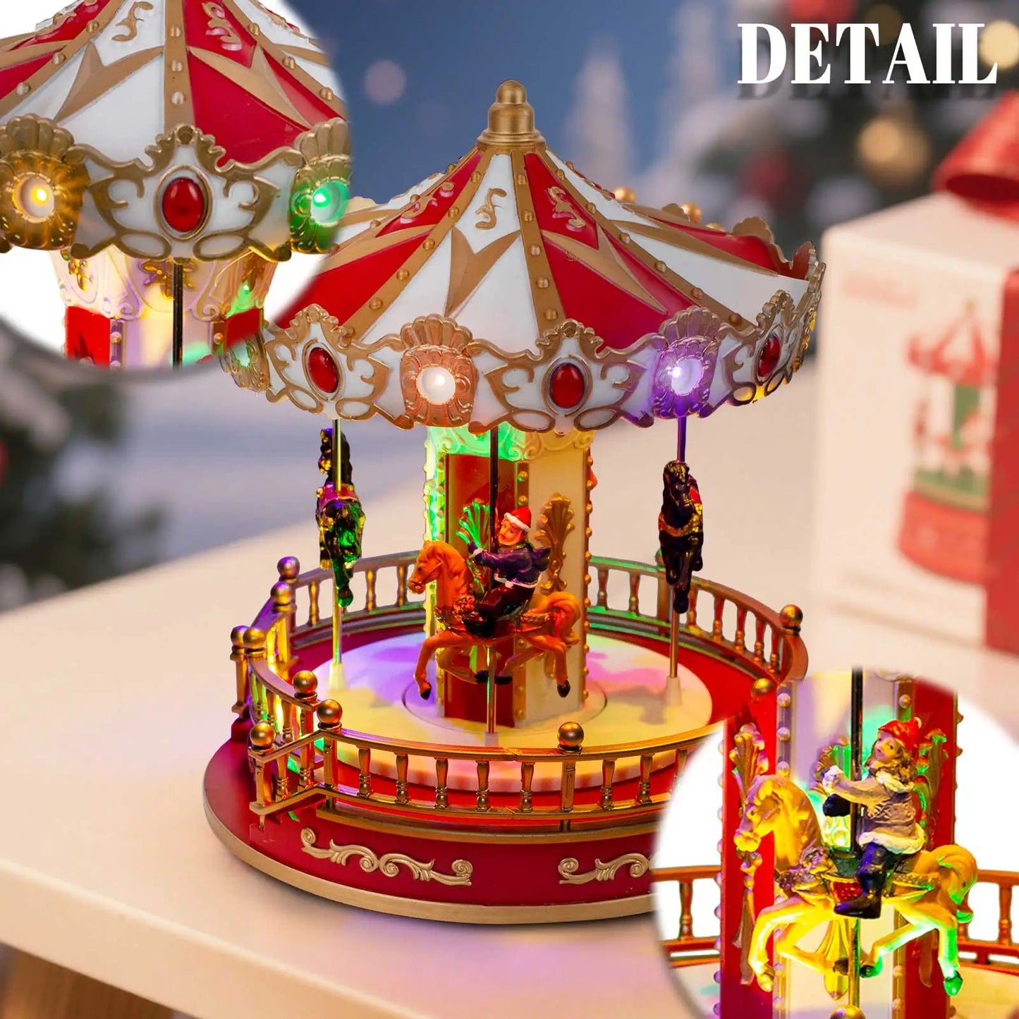 Cozy Christmas LED Musical Carousel  Animated Holiday Table Decoration 5