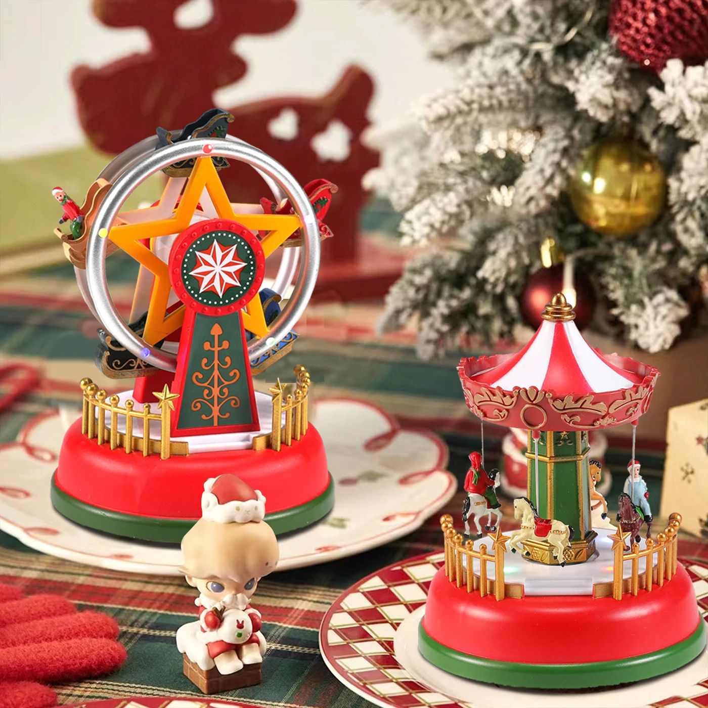Holiday Carousel LED Music Box  LightUp Christmas Village Tabletop Decoration 3