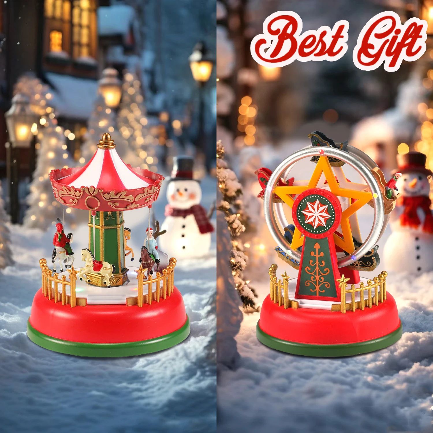 Holiday Carousel LED Music Box  LightUp Christmas Village Tabletop Decoration 4