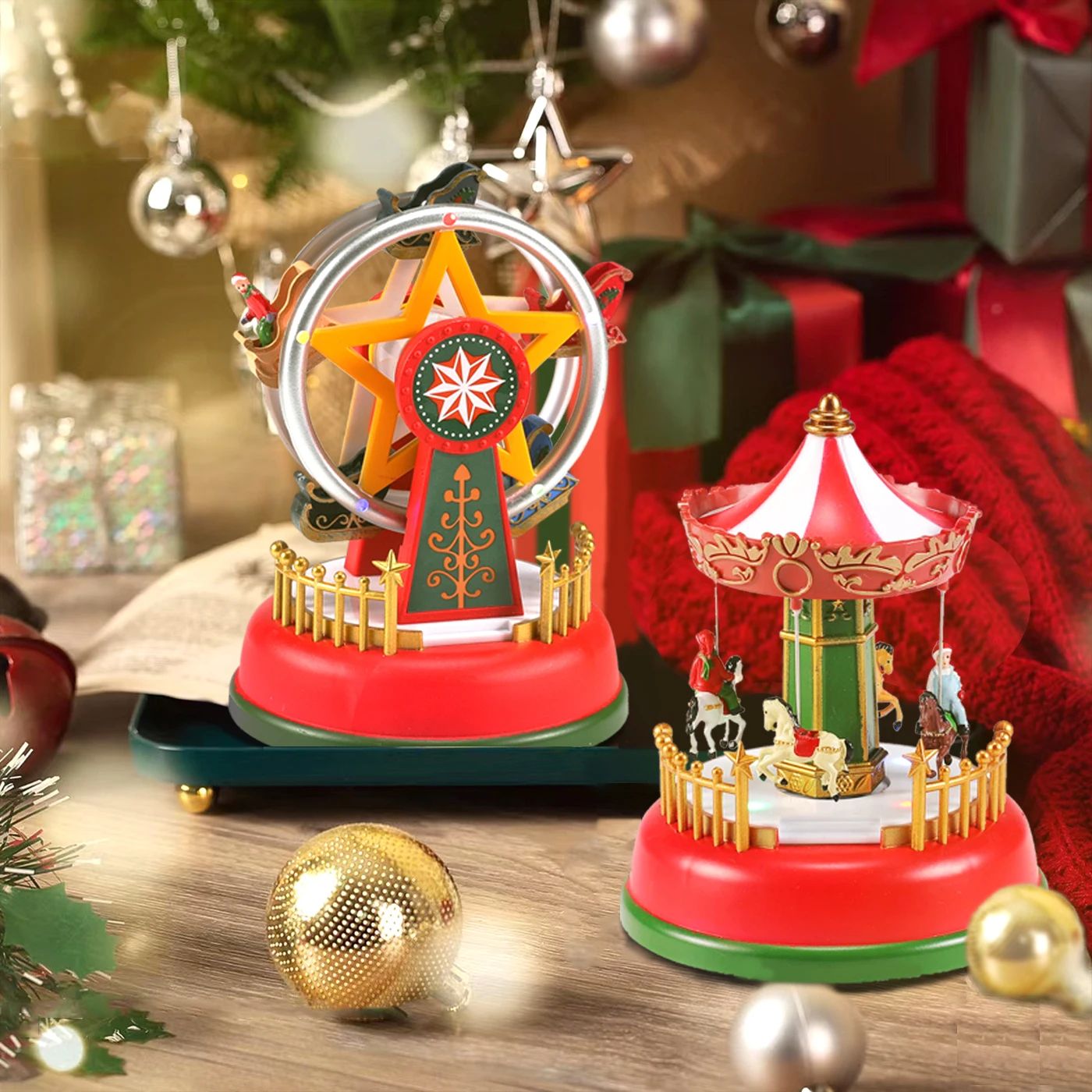 Holiday Carousel LED Music Box  LightUp Christmas Village Tabletop Decoration 5
