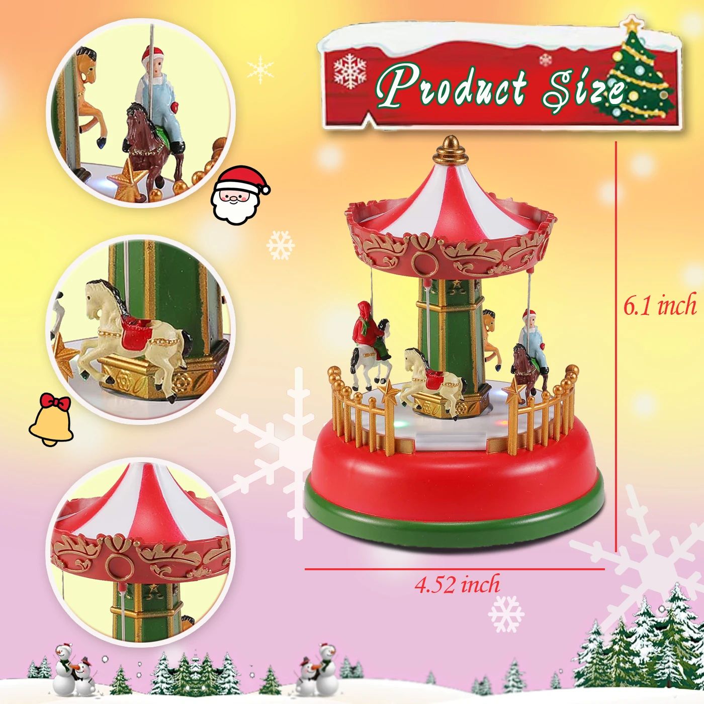Holiday Carousel LED Music Box  LightUp Christmas Village Tabletop Decoration 6