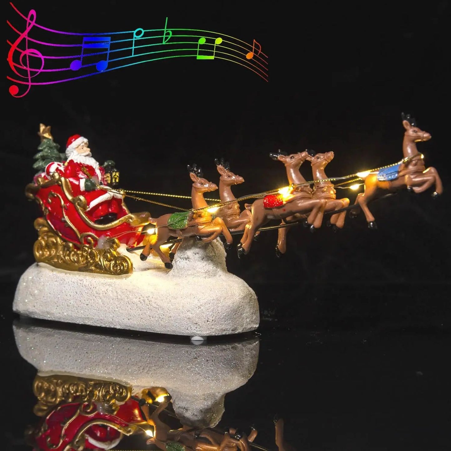 Santas Illuminated Sleigh & Reindeer Holiday Village Centerpiece
