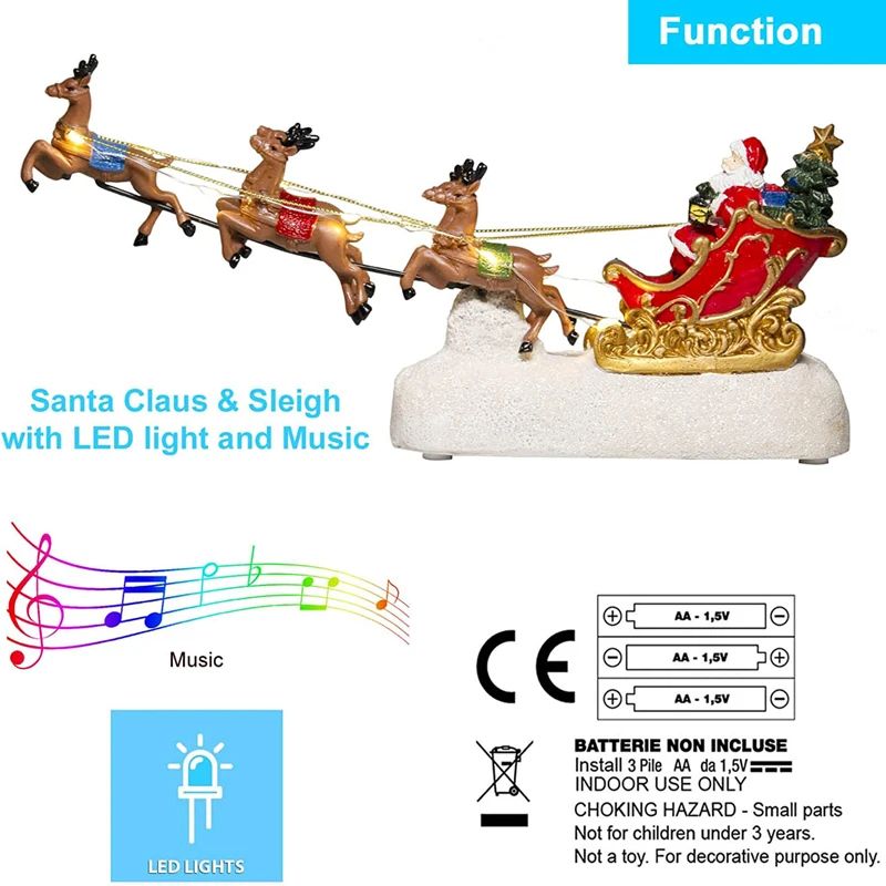 Santas Illuminated Sleigh  Reindeer Holiday Village Centerpiece 2