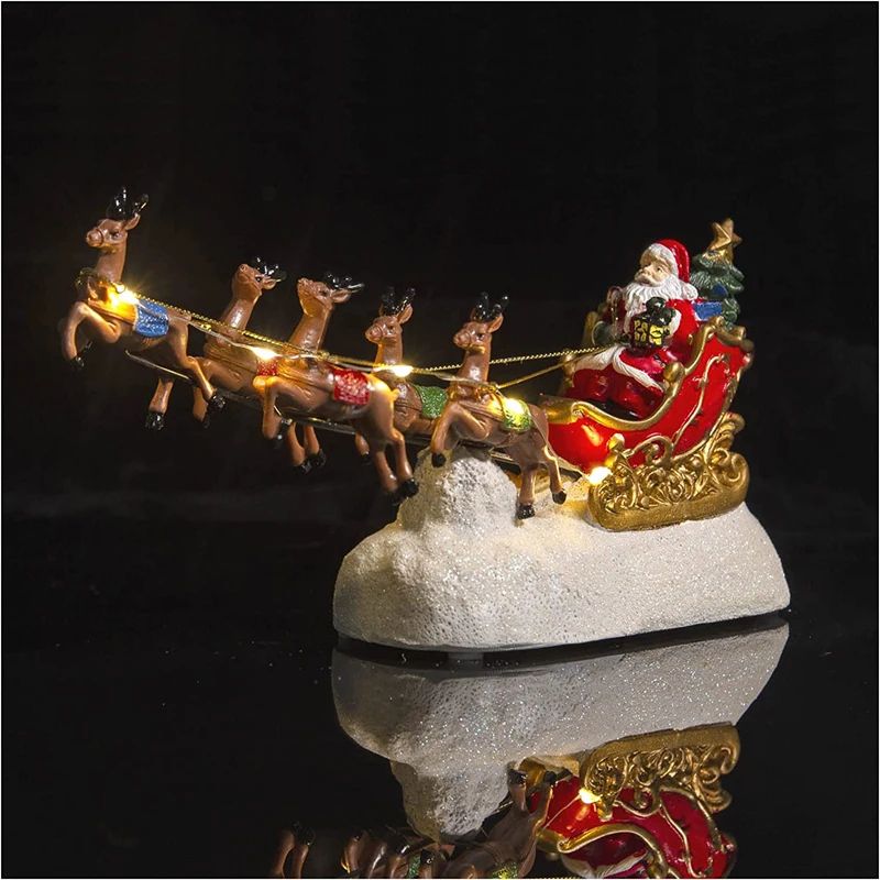 Santas Illuminated Sleigh  Reindeer Holiday Village Centerpiece 3