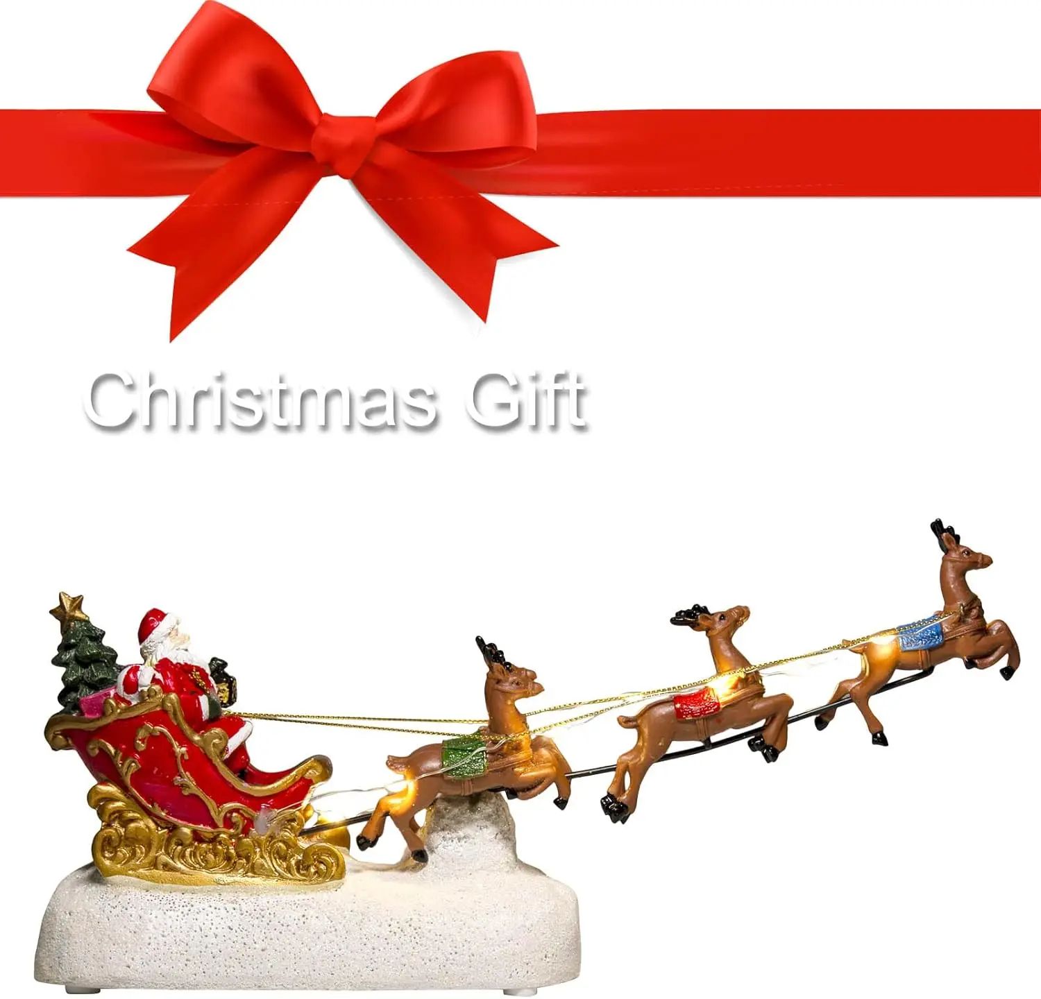 Santas Illuminated Sleigh  Reindeer Holiday Village Centerpiece 4