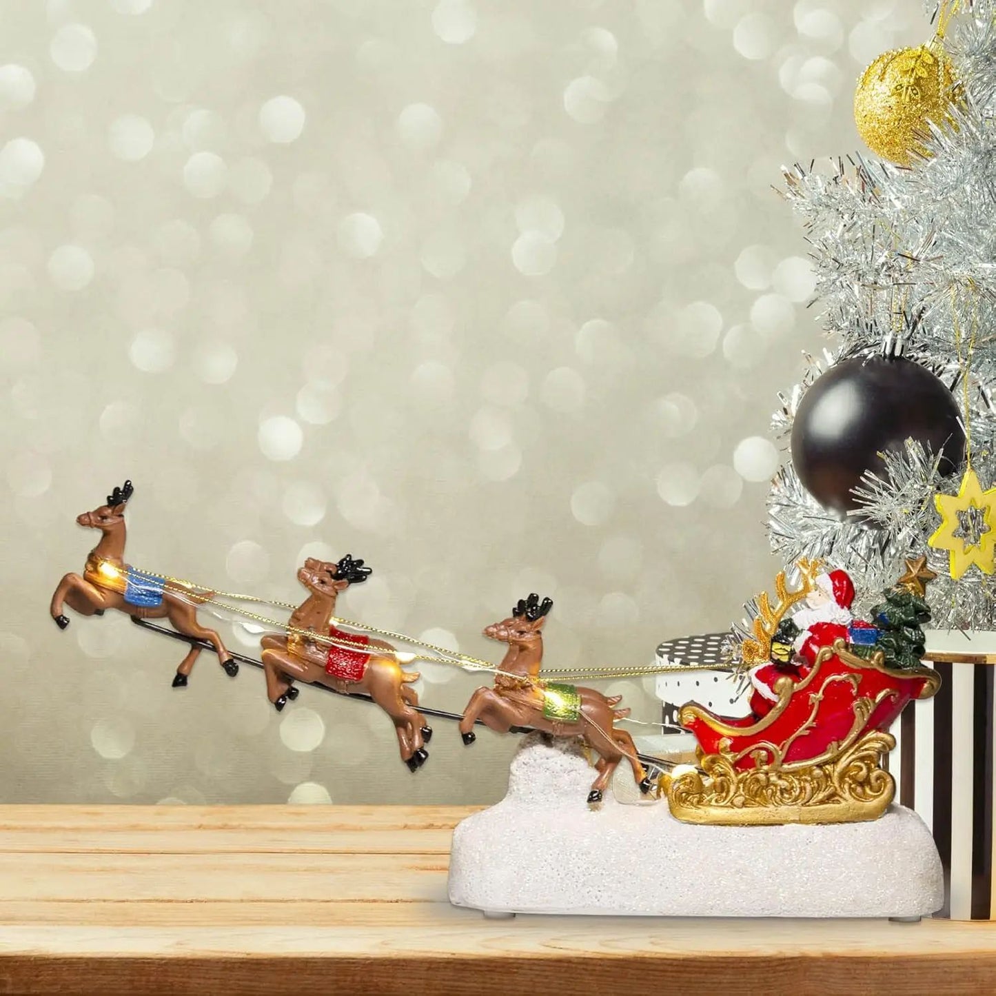 Santas Illuminated Sleigh  Reindeer Holiday Village Centerpiece 5