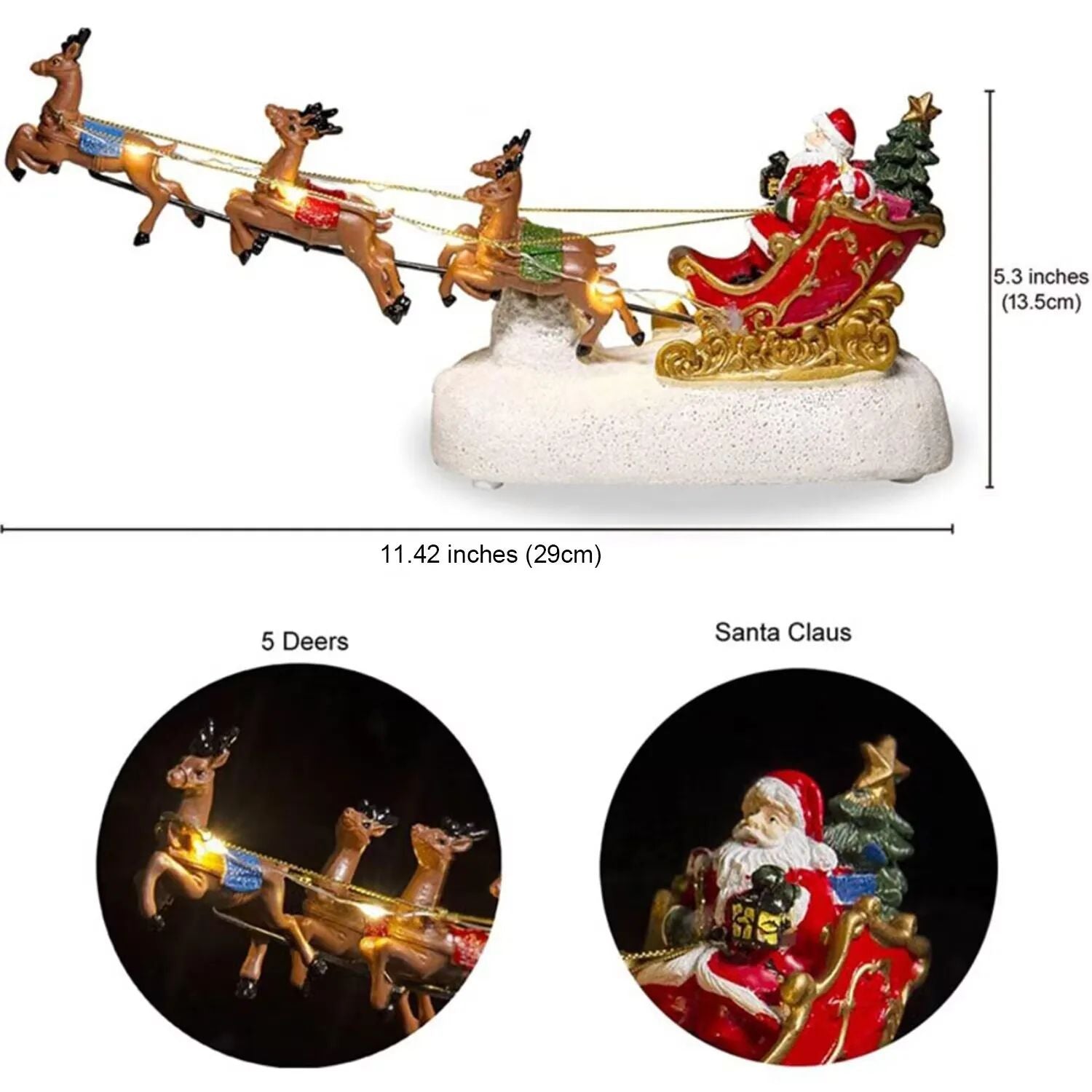 Santas Illuminated Sleigh  Reindeer Holiday Village Centerpiece 6