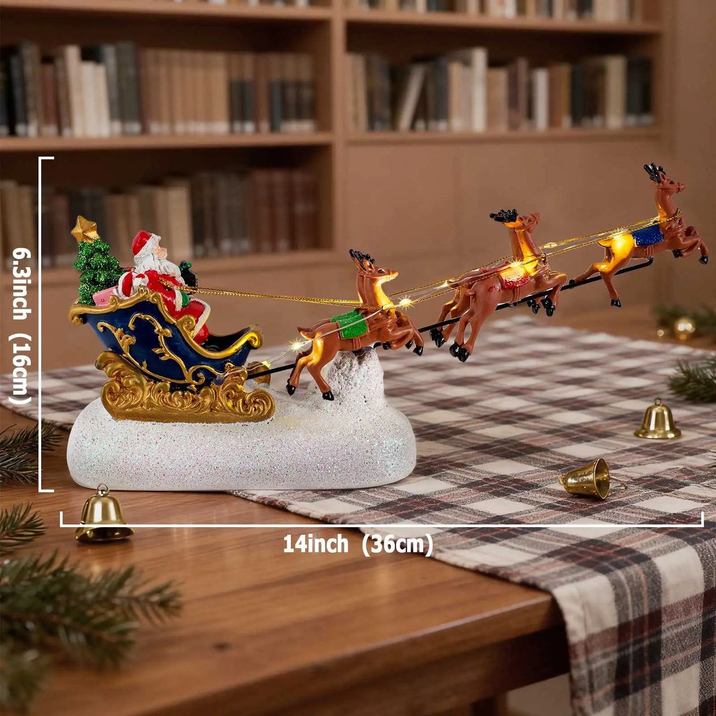 Santas Illuminated Sleigh  Reindeer Holiday Village Centerpiece 7