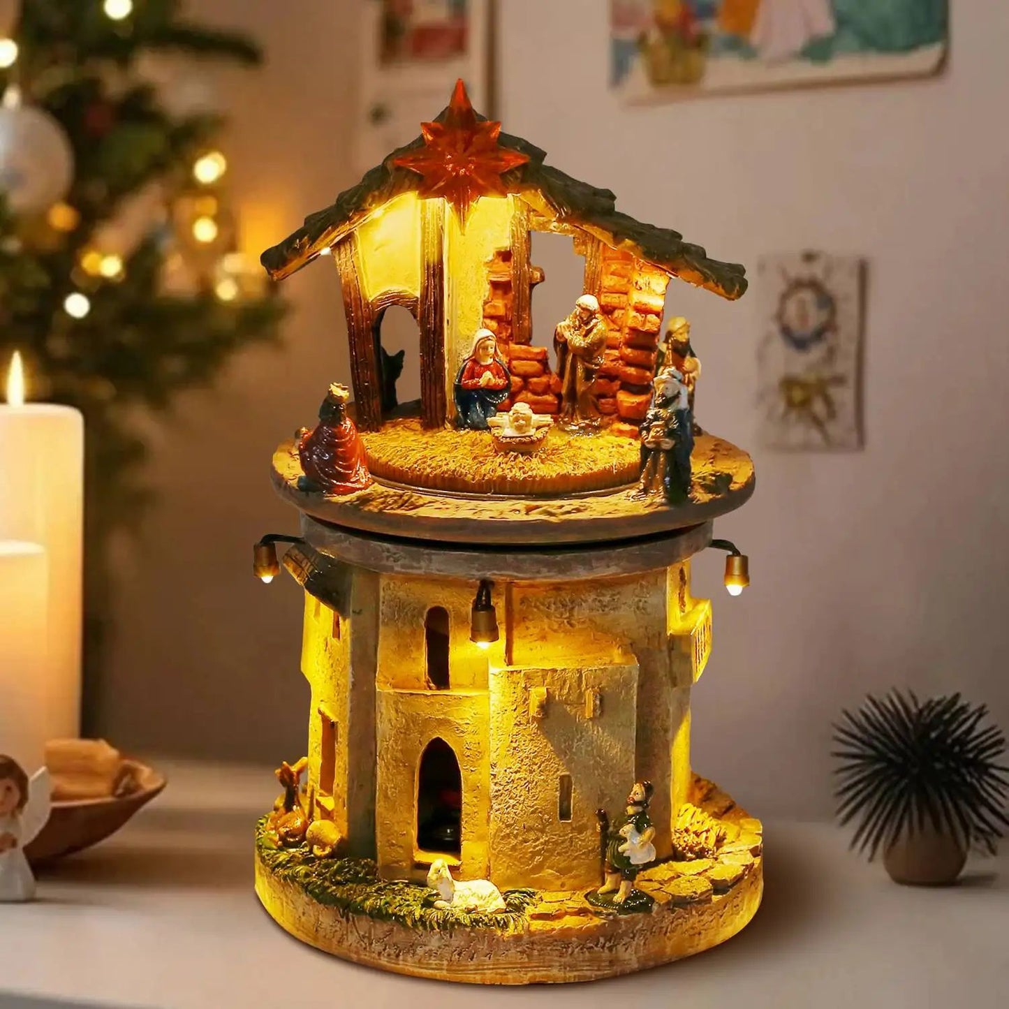 RadiantRotating Christmas Nativity Scene  Lighted  Musical Holy Family Manger Decoration 2