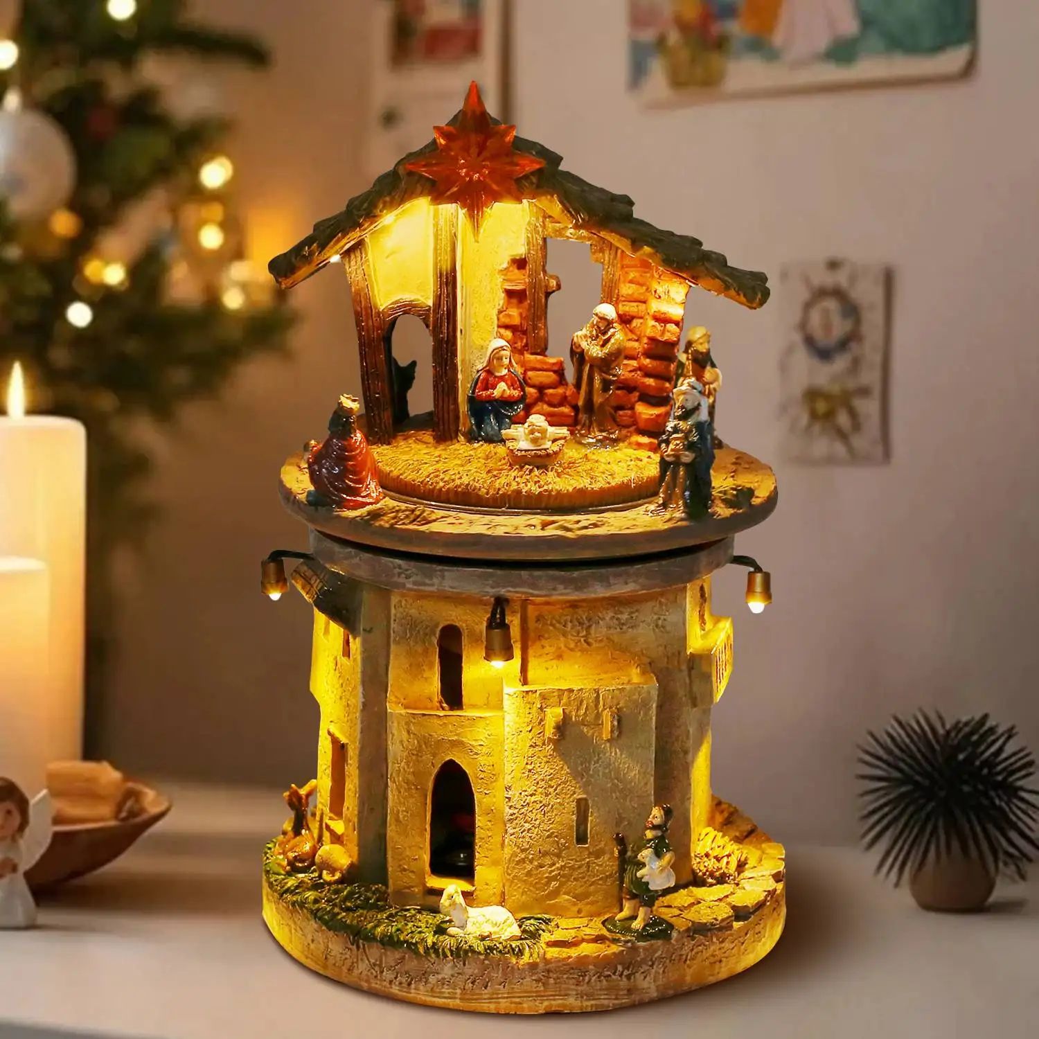 RadiantRotating Christmas Nativity Scene  Lighted  Musical Holy Family Manger Decoration 2