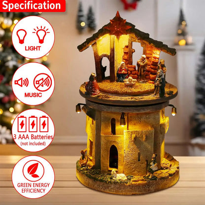 RadiantRotating Christmas Nativity Scene  Lighted  Musical Holy Family Manger Decoration 3