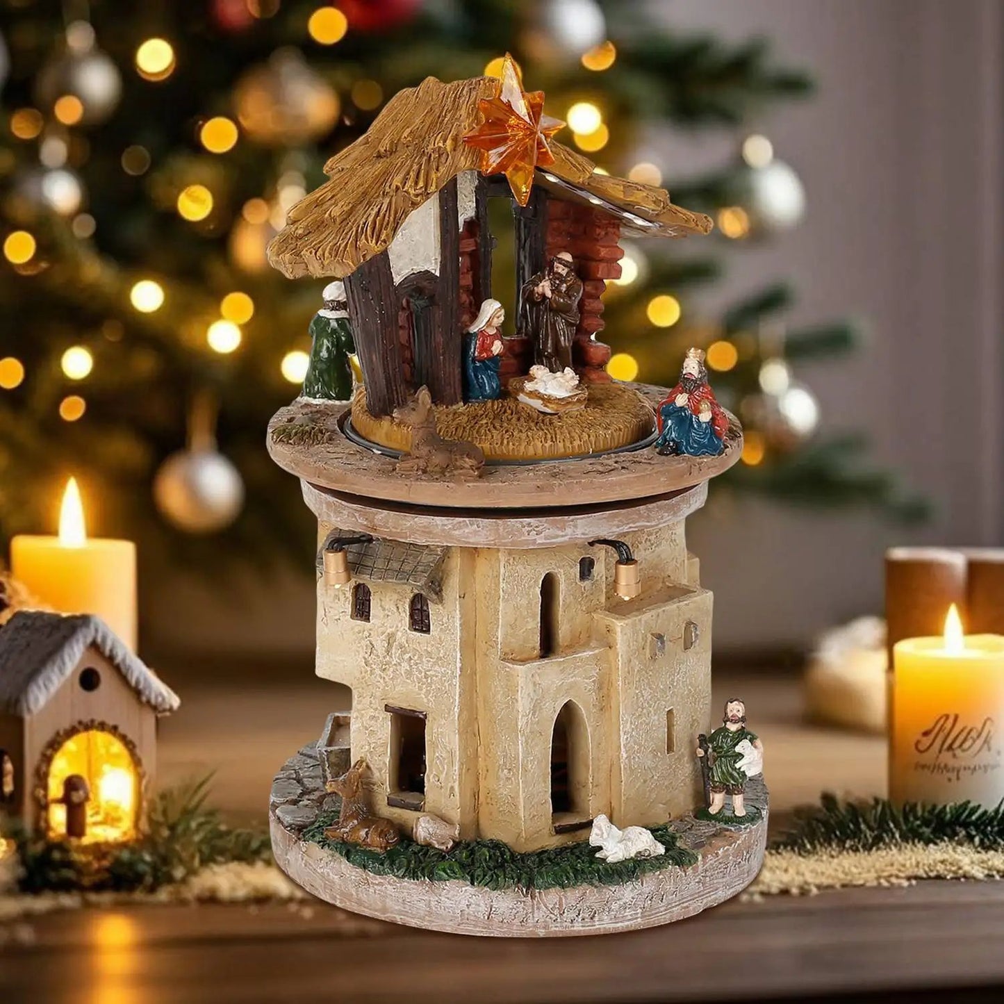 RadiantRotating Christmas Nativity Scene  Lighted  Musical Holy Family Manger Decoration 4