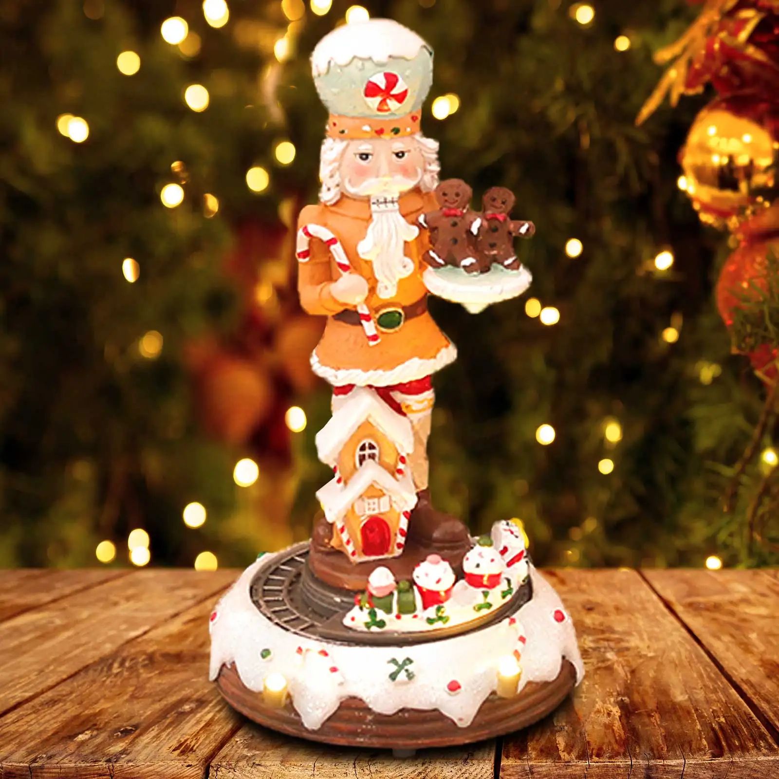 Festive Gingerbread Nutcracker LED Rotating Train Figurine