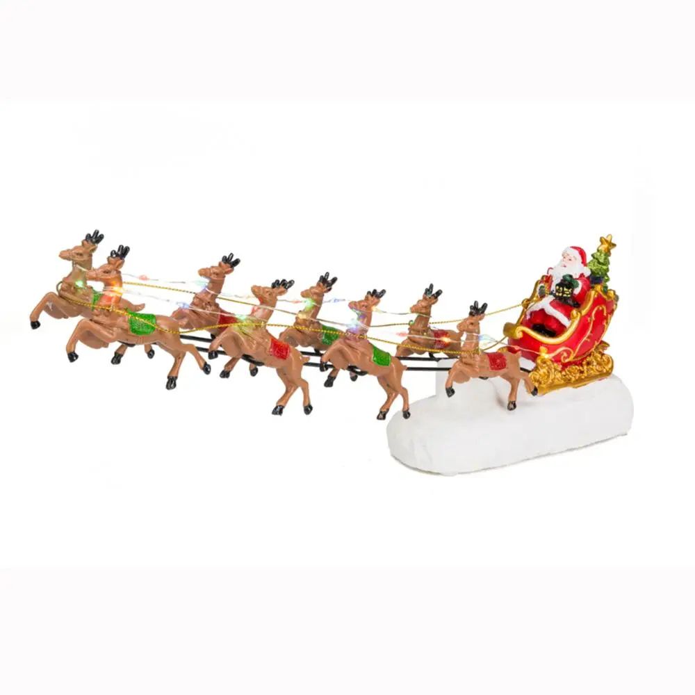 Santas Sleigh  Reindeer LED Light Christmas Village Decor Indoor Holiday Figurine 1