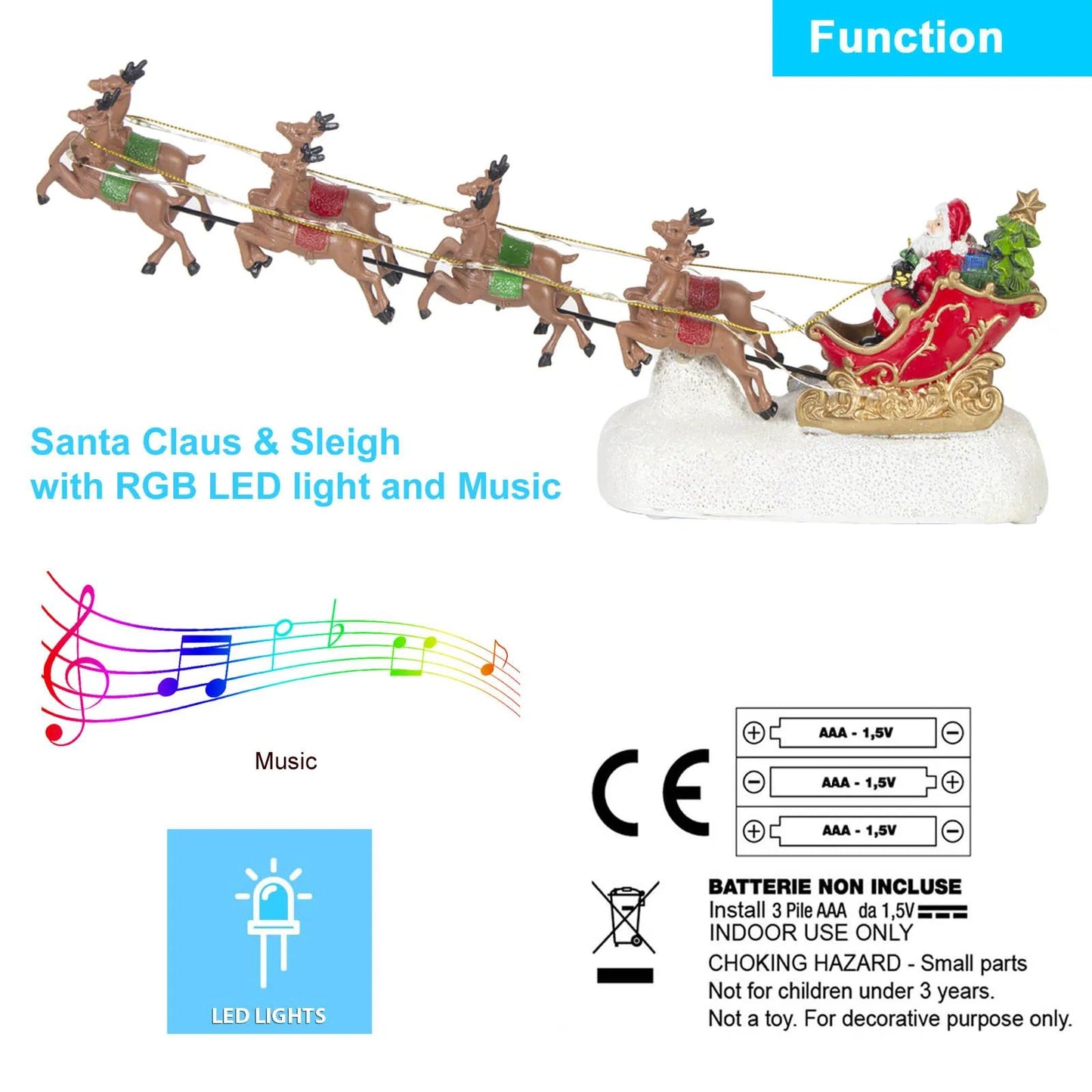 Santas Sleigh  Reindeer LED Light Christmas Village Decor Indoor Holiday Figurine 3