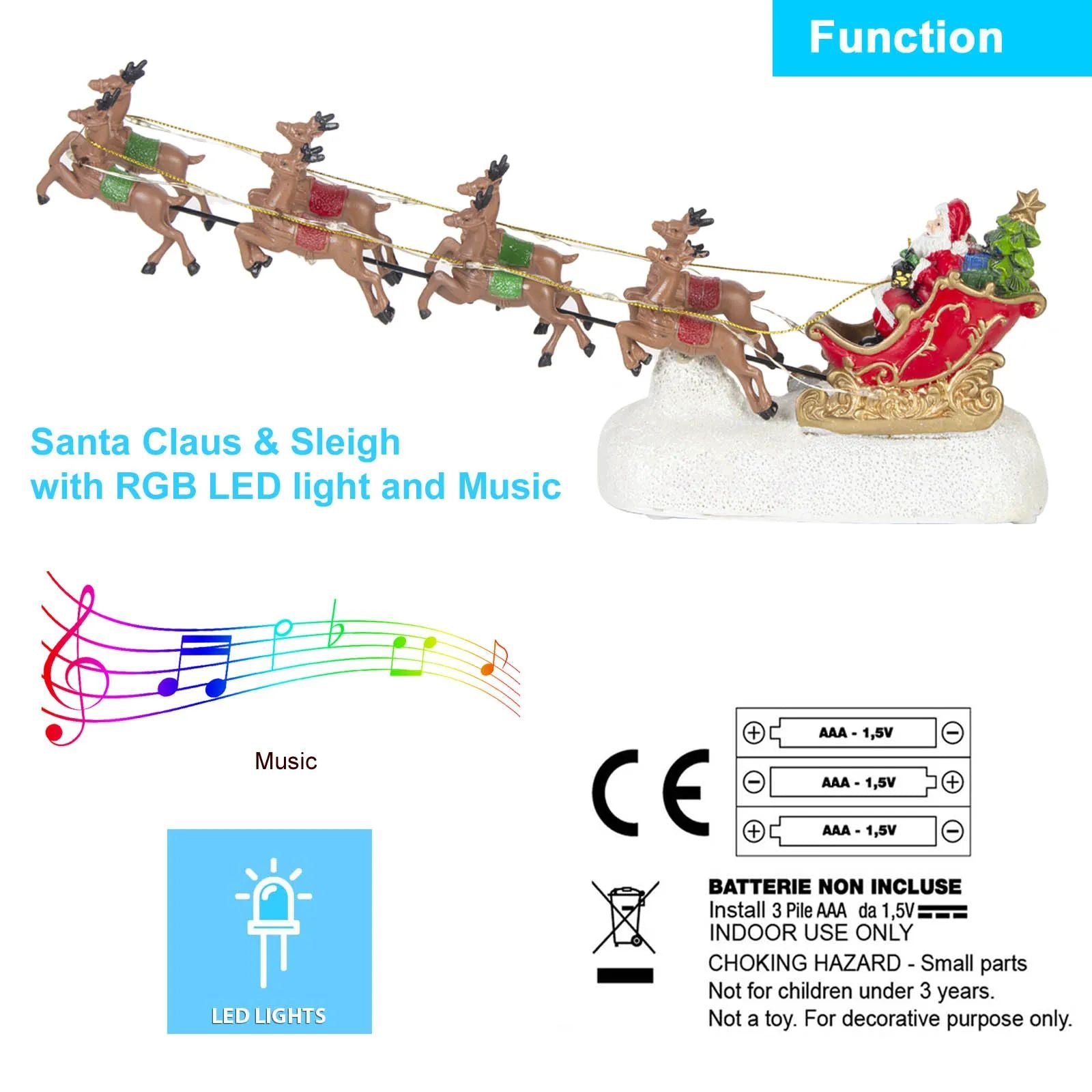 Santas Sleigh  Reindeer LED Light Christmas Village Decor Indoor Holiday Figurine 3