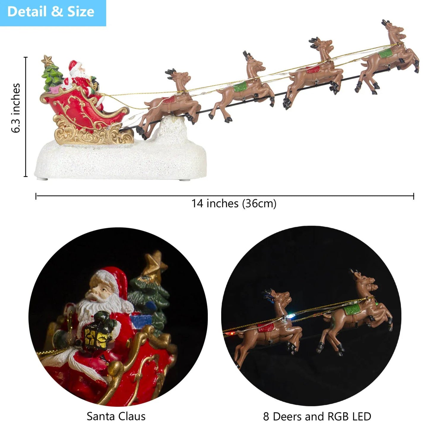 Santas Sleigh  Reindeer LED Light Christmas Village Decor Indoor Holiday Figurine 2