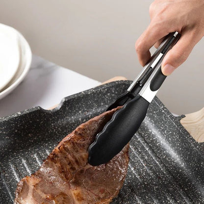 Premium Kitchen Silicone & Stainless Steel Food Tongs - Ergonomic, Heat-Resistant Serving & Cooking Clips