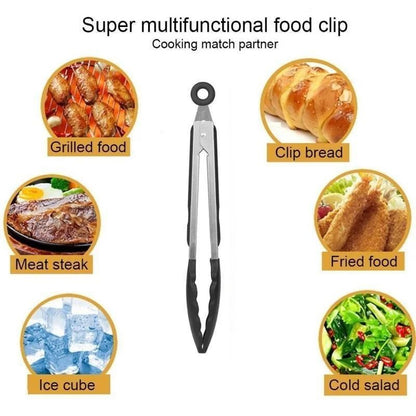 Premium Kitchen Silicone  Stainless Steel Food Tongs  Ergonomic HeatResistant Serving  Cooking Clip 1